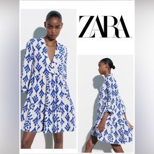 ZARA The Carrie Mini V-Neck Dress with tiered design & flounced hem size M NWT